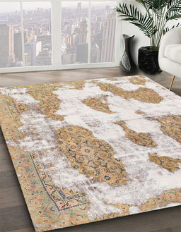 Machine Washable Abstract White Gold Rug in a Family Room, wshabs840