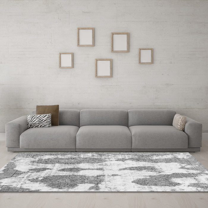Machine Washable Abstract Gray Modern Rug in a Living Room,, wshabs840gry
