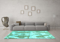 Machine Washable Abstract Turquoise Modern Rug, wshabs840turq