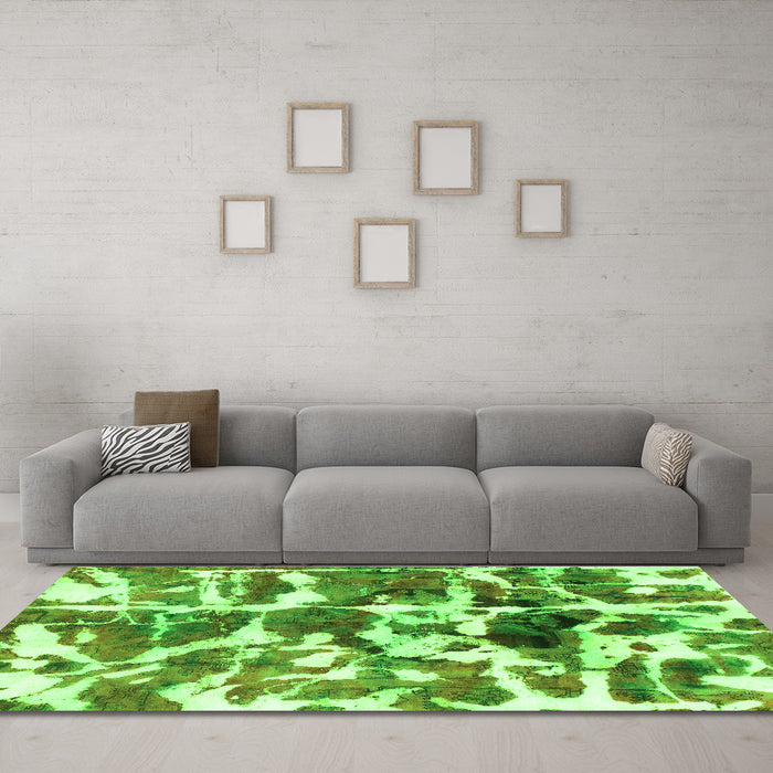 Machine Washable Abstract Green Modern Area Rugs in a Living Room,, wshabs841grn