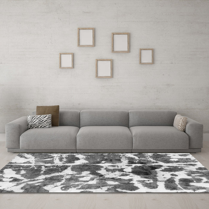Machine Washable Abstract Gray Modern Rug in a Living Room,, wshabs841gry