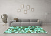 Machine Washable Abstract Turquoise Modern Area Rugs in a Living Room,, wshabs841turq