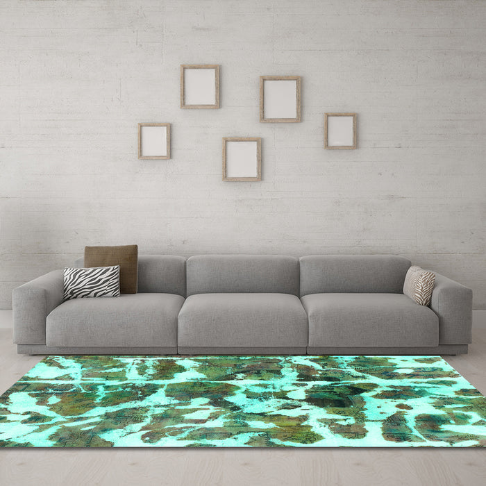 Machine Washable Abstract Turquoise Modern Area Rugs in a Living Room,, wshabs841turq
