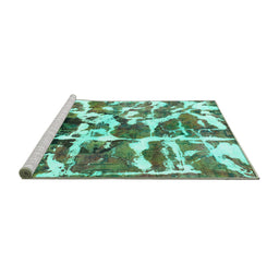 Sideview of Machine Washable Abstract Turquoise Modern Area Rugs, wshabs841turq