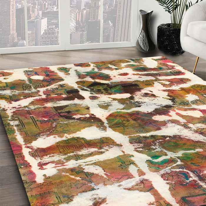 Abstract Red Modern Rug in Family Room, abs841