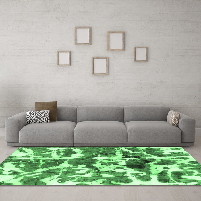 Machine Washable Abstract Emerald Green Modern Area Rugs in a Living Room,, wshabs841emgrn
