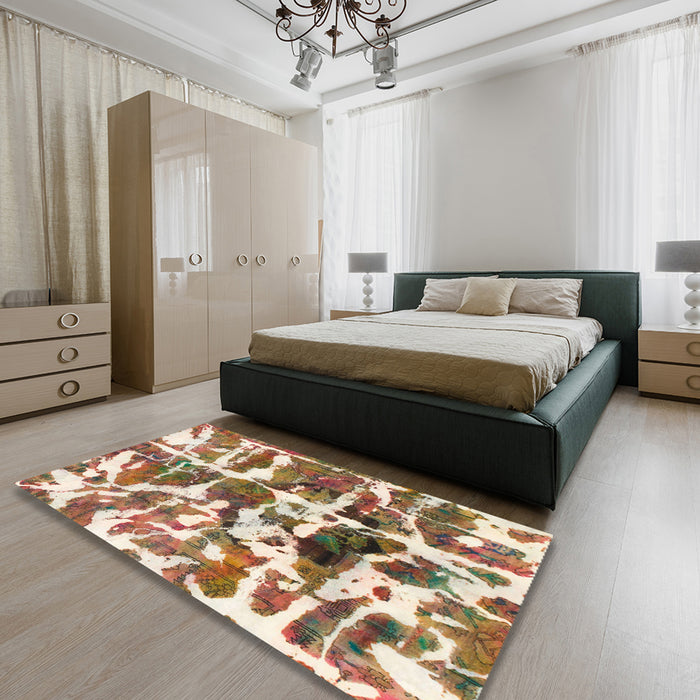 Machine Washable Abstract Red Rug in a Bedroom, wshabs841