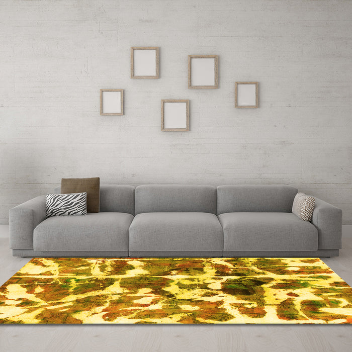 Machine Washable Abstract Yellow Modern Rug in a Living Room, wshabs841yw