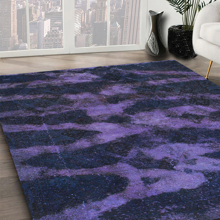 Machine Washable Abstract Deep Periwinkle Purple Rug in a Family Room, wshabs842