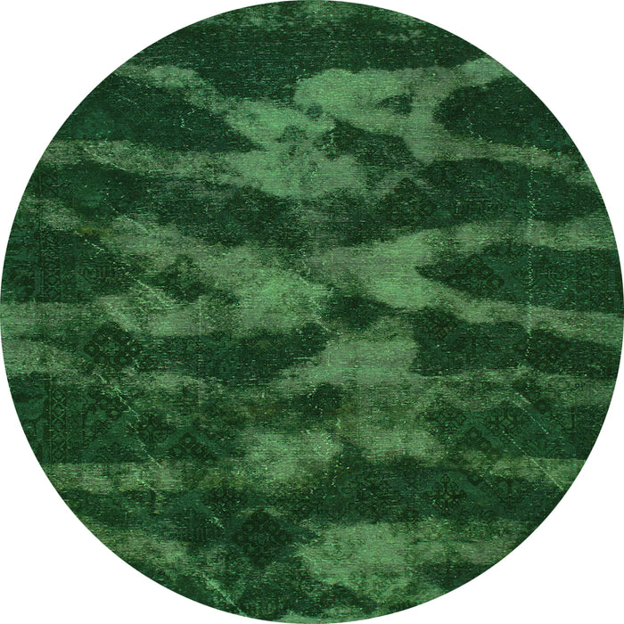Round Machine Washable Abstract Green Modern Area Rugs, wshabs842grn