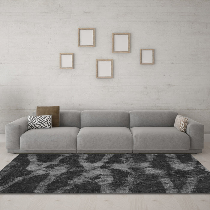 Machine Washable Abstract Gray Modern Rug in a Living Room,, wshabs842gry