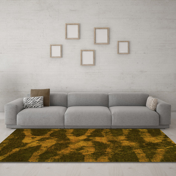 Machine Washable Abstract Yellow Modern Rug in a Living Room, wshabs842yw