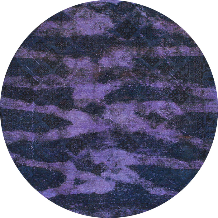 Round Machine Washable Abstract Deep Periwinkle Purple Rug, wshabs842