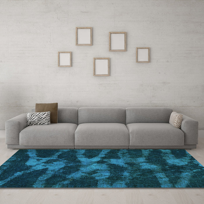 Machine Washable Abstract Turquoise Modern Area Rugs in a Living Room,, wshabs842turq