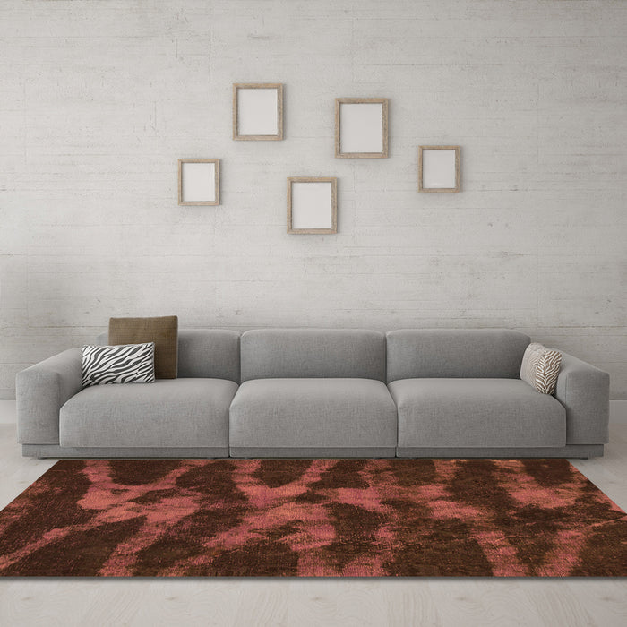 Machine Washable Abstract Orange Modern Area Rugs in a Living Room, wshabs842org