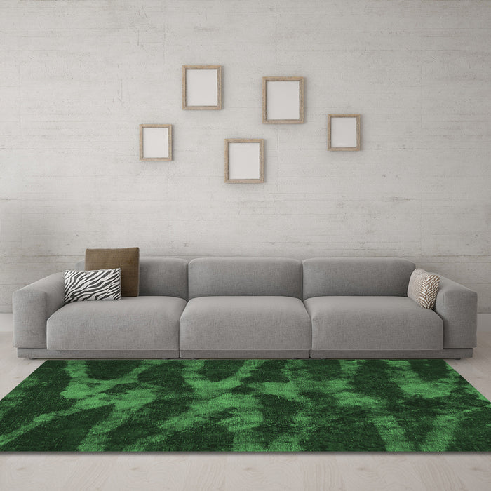 Machine Washable Abstract Emerald Green Modern Area Rugs in a Living Room,, wshabs842emgrn