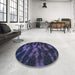 Round Machine Washable Abstract Deep Periwinkle Purple Rug in a Office, wshabs842