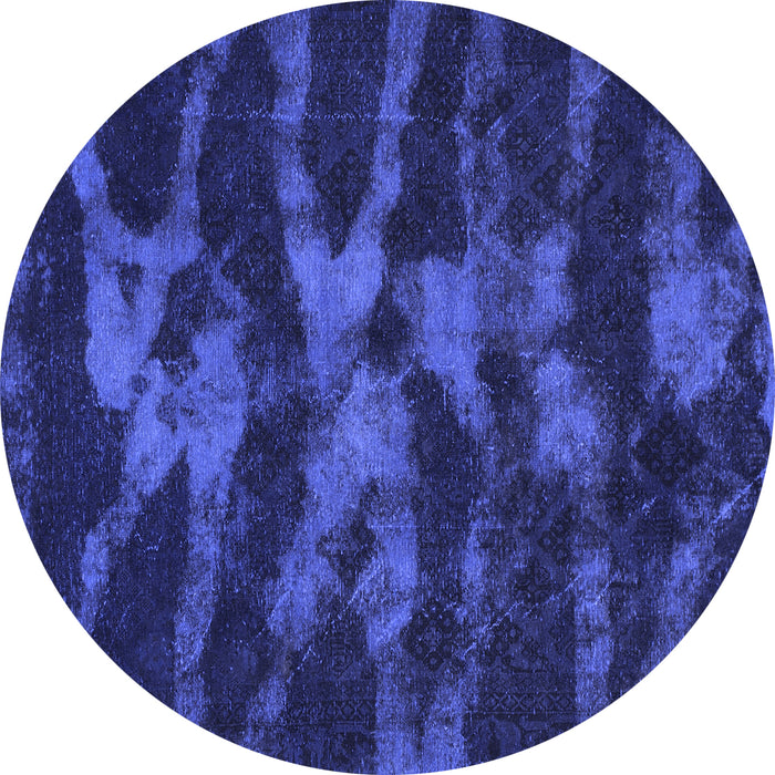 Round Machine Washable Abstract Blue Modern Rug, wshabs842blu