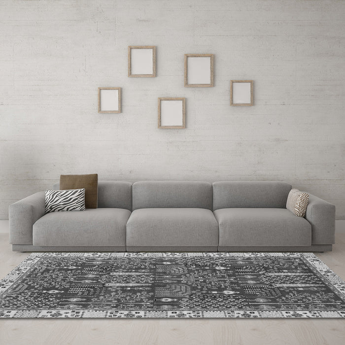 Machine Washable Abstract Gray Modern Rug in a Living Room,, wshabs843gry