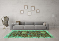 Machine Washable Abstract Turquoise Modern Rug, wshabs843turq