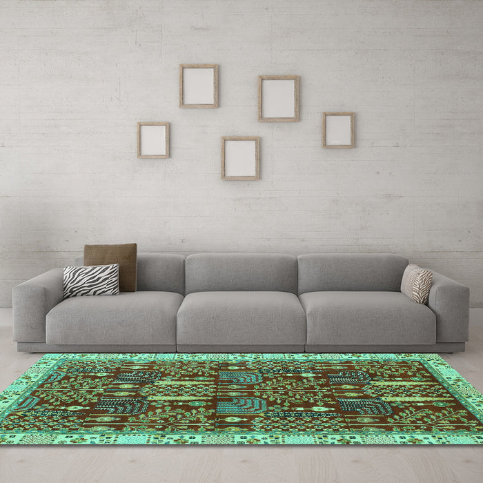 Machine Washable Abstract Turquoise Modern Area Rugs in a Living Room,, wshabs843turq