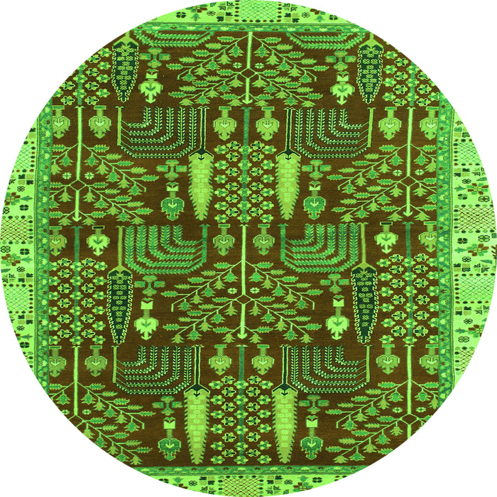 Round Machine Washable Abstract Green Modern Area Rugs, wshabs843grn