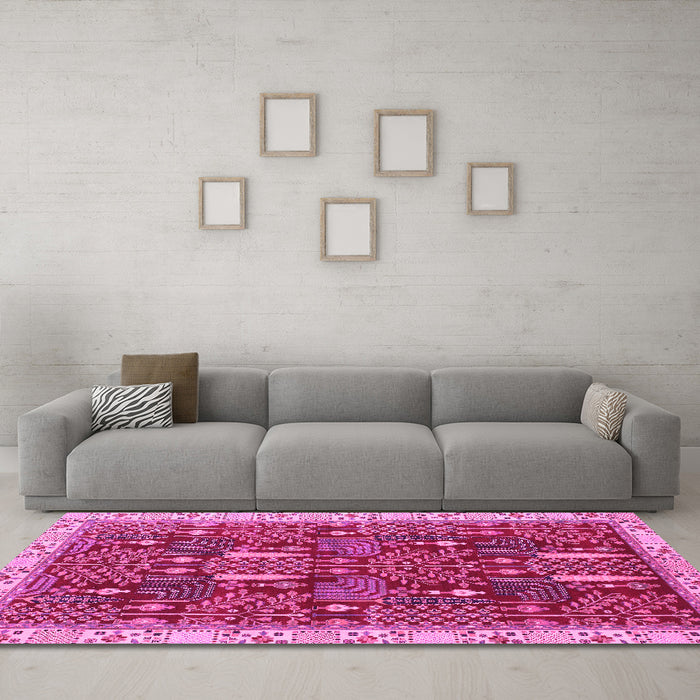 Machine Washable Abstract Pink Modern Rug in a Living Room, wshabs843pnk