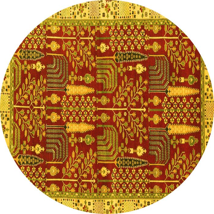 Round Machine Washable Abstract Yellow Modern Rug, wshabs843yw