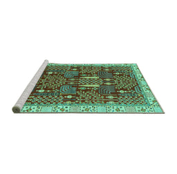 Sideview of Machine Washable Abstract Turquoise Modern Area Rugs, wshabs843turq