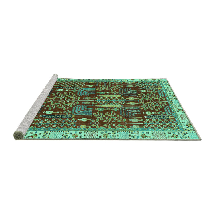 Sideview of Machine Washable Abstract Turquoise Modern Area Rugs, wshabs843turq