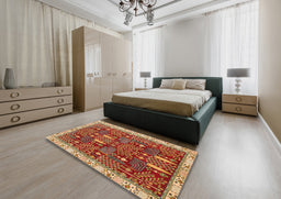 Abstract Red Modern Rug in a Bedroom, abs843