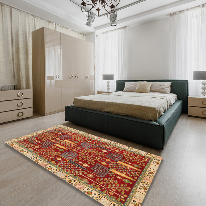 Abstract Red Modern Rug in a Bedroom, abs843