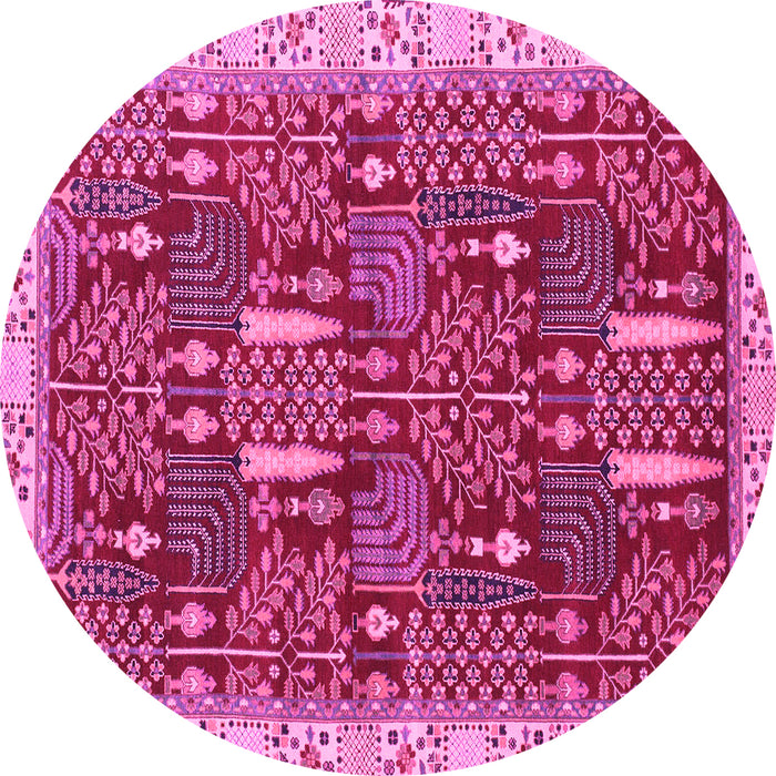 Round Machine Washable Abstract Pink Modern Rug, wshabs843pnk