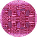 Round Machine Washable Abstract Pink Modern Rug, wshabs843pnk