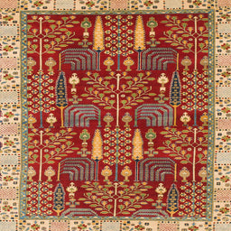 Square Machine Washable Abstract Red Rug, wshabs843