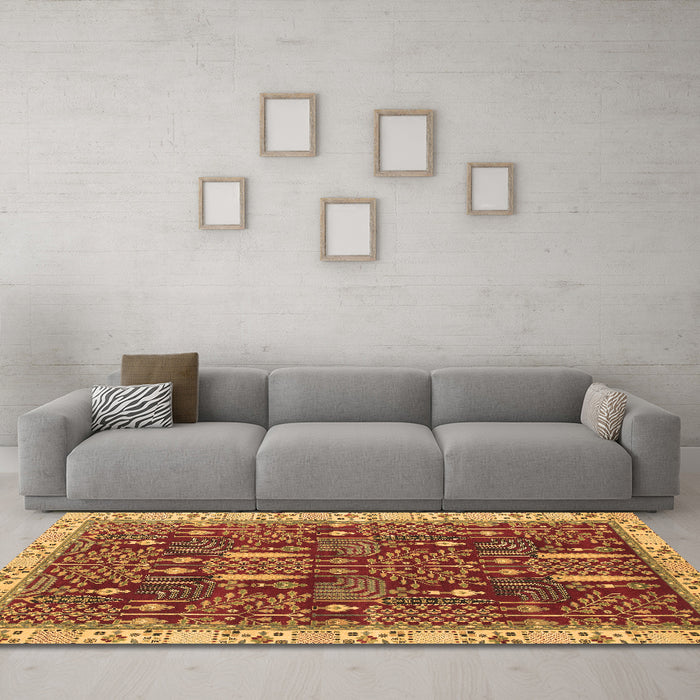 Machine Washable Abstract Brown Modern Rug in a Living Room,, wshabs843brn