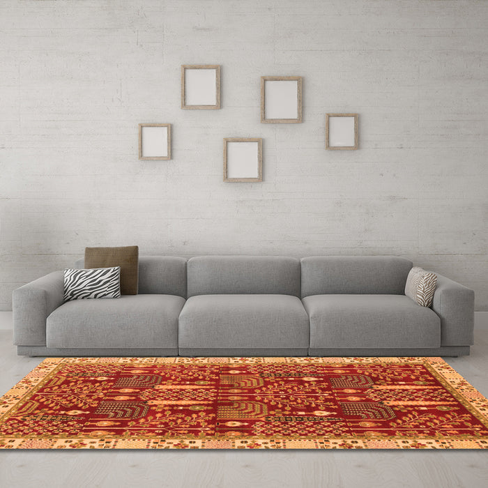 Machine Washable Abstract Orange Modern Area Rugs in a Living Room, wshabs843org