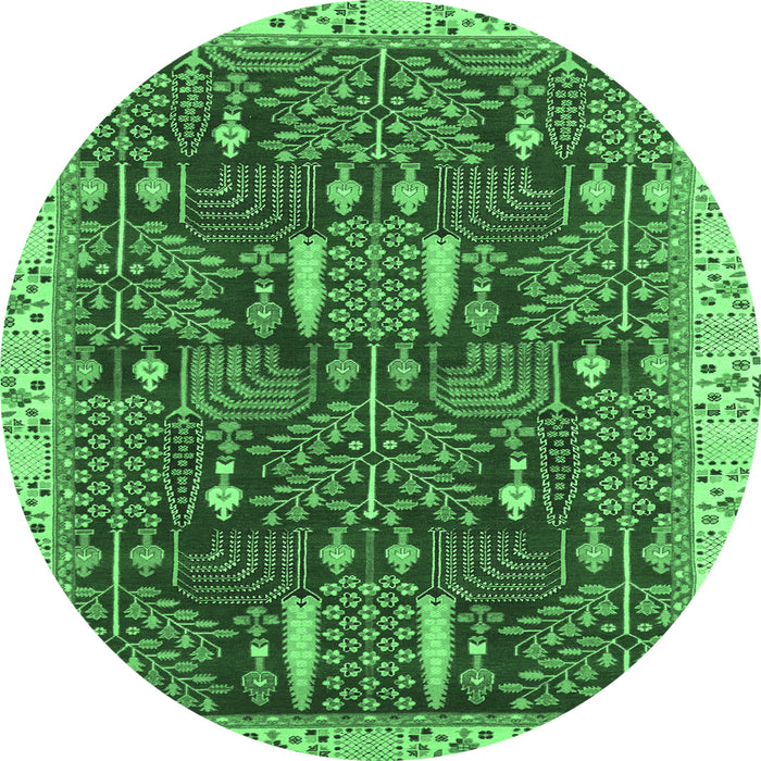 Round Machine Washable Abstract Emerald Green Modern Area Rugs, wshabs843emgrn