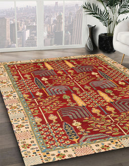 Machine Washable Abstract Red Rug in a Family Room, wshabs843