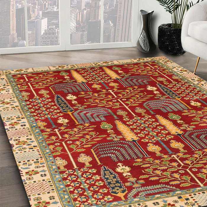 Machine Washable Abstract Red Rug in a Family Room, wshabs843