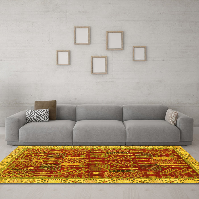 Machine Washable Abstract Yellow Modern Rug in a Living Room, wshabs843yw