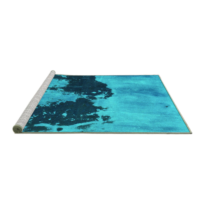 Sideview of Machine Washable Abstract Turquoise Modern Area Rugs, wshabs844turq