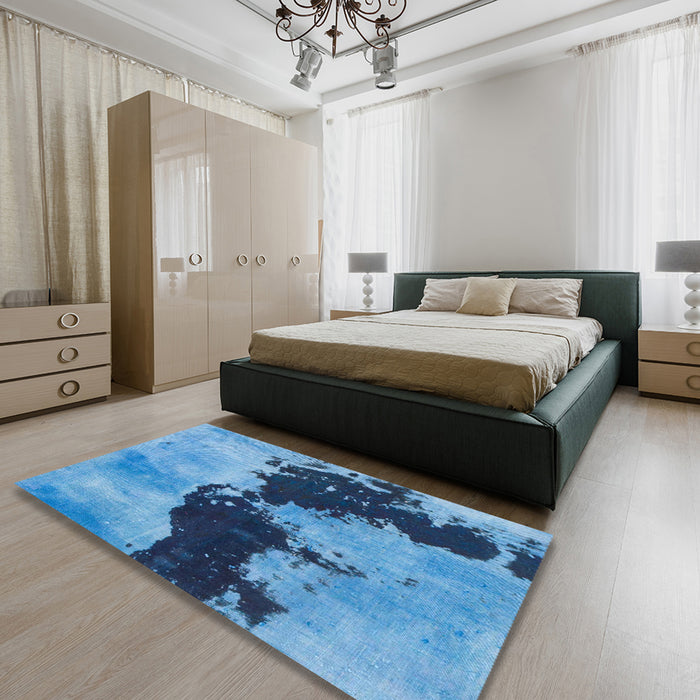 Machine Washable Abstract Blue Rug in a Bedroom, wshabs844