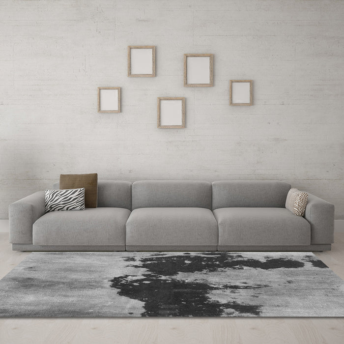 Machine Washable Abstract Gray Modern Rug in a Living Room,, wshabs844gry
