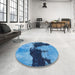 Round Machine Washable Abstract Blue Rug in a Office, wshabs844