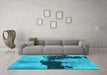 Machine Washable Abstract Turquoise Modern Area Rugs in a Living Room,, wshabs844turq