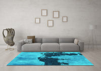 Machine Washable Abstract Turquoise Modern Rug, wshabs844turq