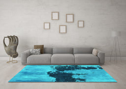 Machine Washable Abstract Turquoise Modern Area Rugs in a Living Room,, wshabs844turq