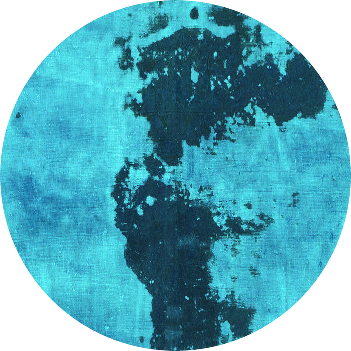 Round Machine Washable Abstract Turquoise Modern Area Rugs, wshabs844turq
