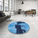 Round Abstract Blue Modern Rug in a Office, abs844